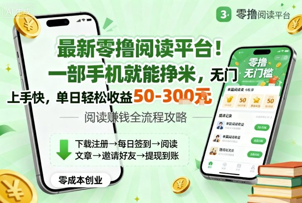 最新零撸阅读平台！一部手机就能挣米，无门槛上手快，单日轻松收益50-3张【揭秘】-赚钱驿站