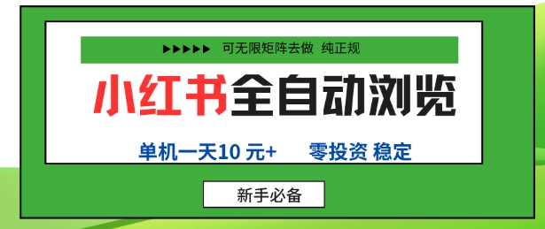 小红书全自动浏览项目，零投资，全程手机去跑，单账号一天10米+，可无限矩阵去做【揭秘】-赚钱驿站