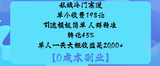 私域冷门赛道:单个收费198米引流模板简单人群精准转化45%单人一天大概收益是1k+-赚钱驿站
