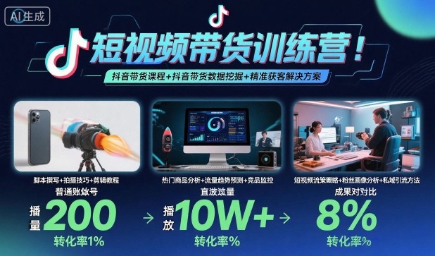 短视频带货训练营，抖音带货课程+抖音带货数据挖掘+精准获客解决方案-赚钱驿站