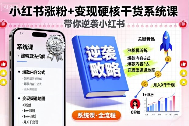 小红书涨粉+变现硬核干货系统课，带你逆袭小红书-赚钱驿站
