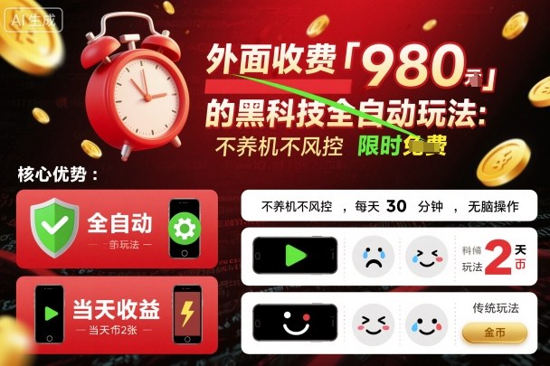 外面收费980的黑科技全自动玩法，不养机不风控，每天30分钟，无脑操作，当天收益2张【揭秘】-赚钱驿站