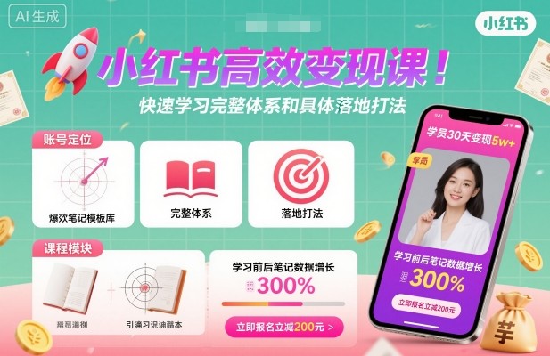 小红书高效变现课，快速学习小红书完整体系和具体落地打法-赚钱驿站