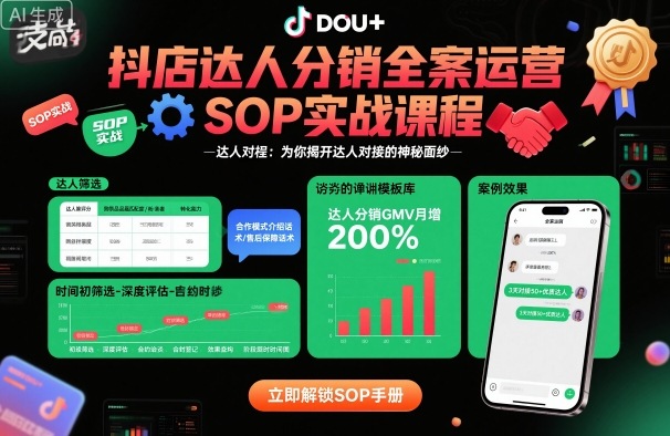 抖店达人分销全案运营SOP实战课程，为你揭开达人对接的神秘面纱-赚钱驿站