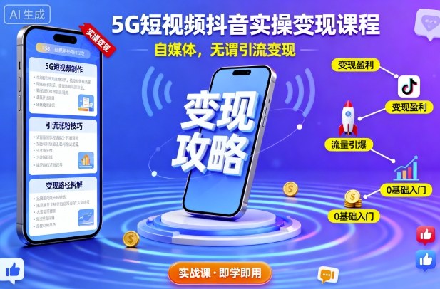 5G短视频抖音实操变现课程，自媒体，无谓引流变现-赚钱驿站