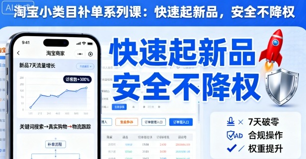 淘宝小类目补单系列课，快速起新品，安全不降权-赚钱驿站