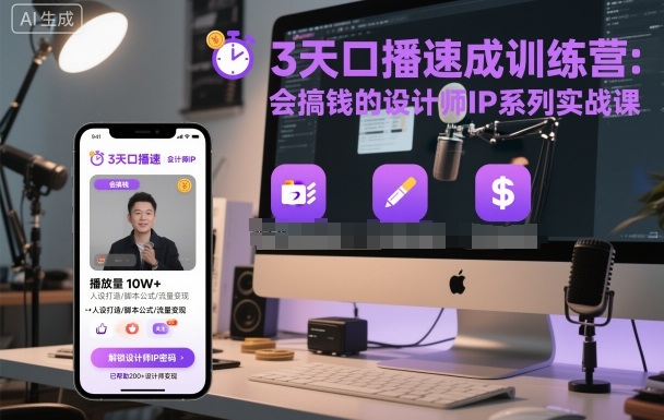 3天口播速成训练营，会搞钱的设计师IP系列实战课-赚钱驿站