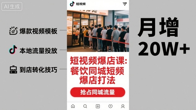 短视频爆店课，餐饮同城短视频爆店打法-赚钱驿站