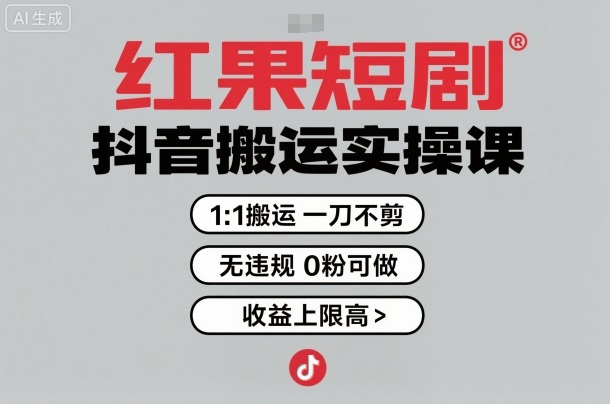 红果短剧拉新之抖音搬运实操课，1：1搬运，一刀不剪，无违规，0粉可做，收益上限高-赚钱驿站