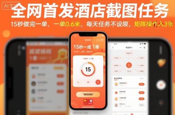 全网首发酒店截图任务，15秒做完一单，一单0.6米，每天任务不设限，矩阵操作日入3张【揭秘】-赚钱驿站