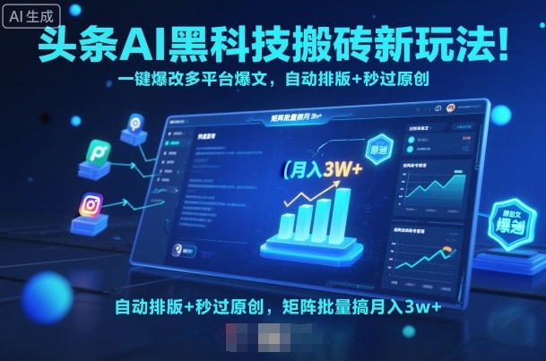 头条AI黑科技搬砖新玩法！一键爆改多平台爆文，自动排版+秒过原创，矩阵批量搞月入3w+【揭秘】-赚钱驿站