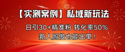 【实测案例】私域新玩法，日引30+精准粉，转化率50%，新人照做也能出单！-赚钱驿站