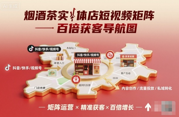烟酒茶实体店短视频矩阵百倍获客导航图-赚钱驿站
