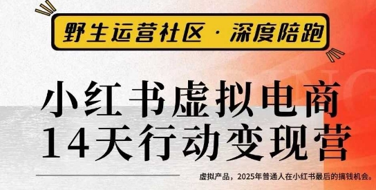 小红书虚拟电商14天变现训练营3.0，​虚拟产品，2025年普通人在小红书最后的搞钱机会-赚钱驿站