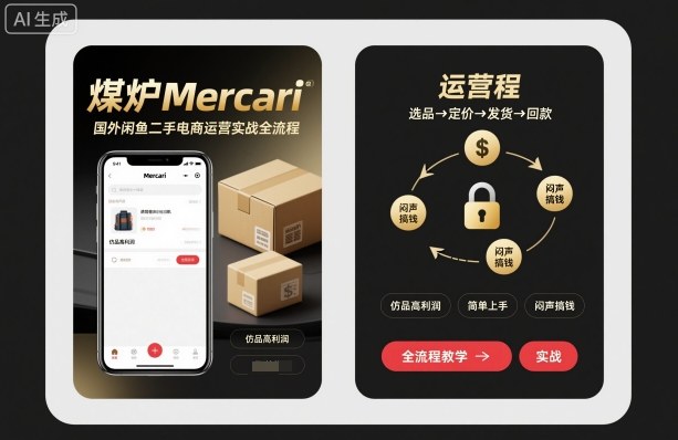 煤炉Mercari国外闲鱼二手电商运营实战全流程，仿品高利润，简单上手，闷声搞钱-赚钱驿站