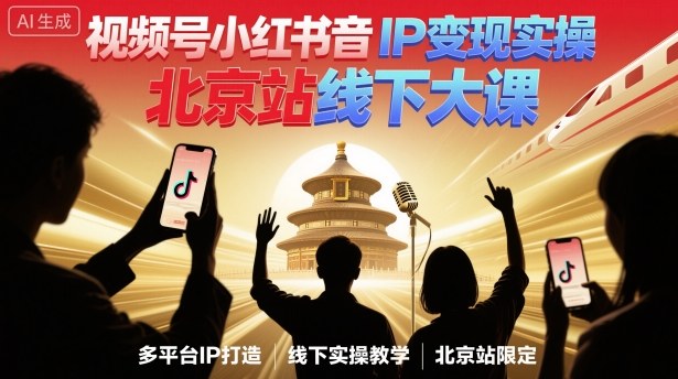 视频号小红书抖音IP变现实操北京站线下大课，40+行业短视频高变现姿势，100+IP高变现实操技术-赚钱驿站