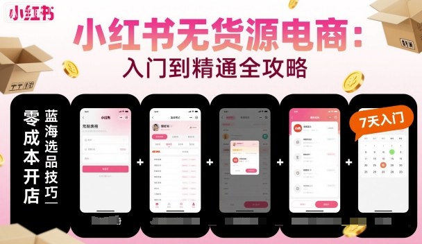 小红书无货源电商，入门到精通，开店+选品+笔记+剪辑+赛道+内容-赚钱驿站