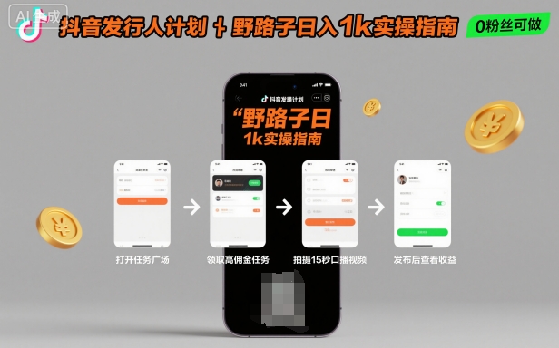 抖音发行人计划全新野路子玩法，随时随地，只要有手机，就能操作，日入1k+【揭秘】-赚钱驿站