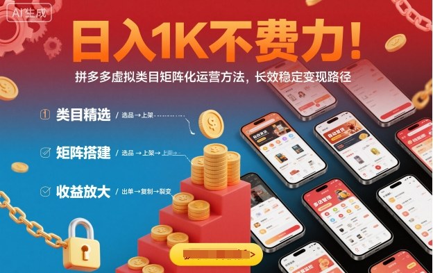 日入1K不费力！拼多多虚拟类目矩阵化运营方法，长效稳定变现路径-赚钱驿站