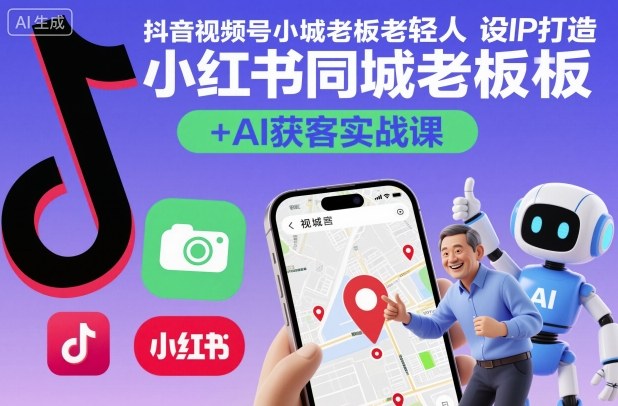 抖音视频号小红书同城老板轻人设IP打造+AI获客实战课，人设打造-算法拆解-拍摄剪辑-内容运营-AI创作-赚钱驿站