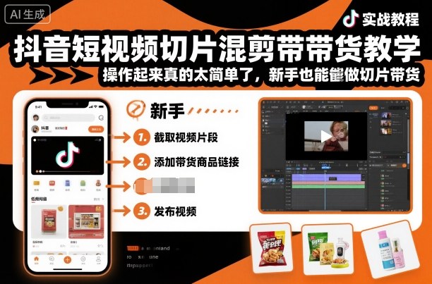 抖音短视频切片混剪带货教学，操作起来真的太简单了，新手也能做切片带货-赚钱驿站