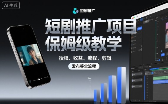 短剧推广项目保姆级教学，授权、收益、流程、剪辑，发布等全流程-赚钱驿站