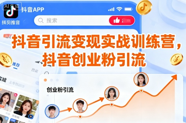 抖音引流变现实战训练营，抖音创业粉引流-赚钱驿站