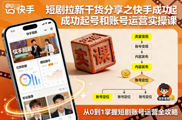 短剧拉新干货分享之快手成功起号和账号运营实操课-赚钱驿站