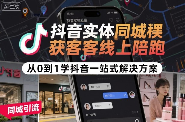 抖音实体同城获客线上陪跑，从0到1学抖音一站式解决方案-赚钱驿站
