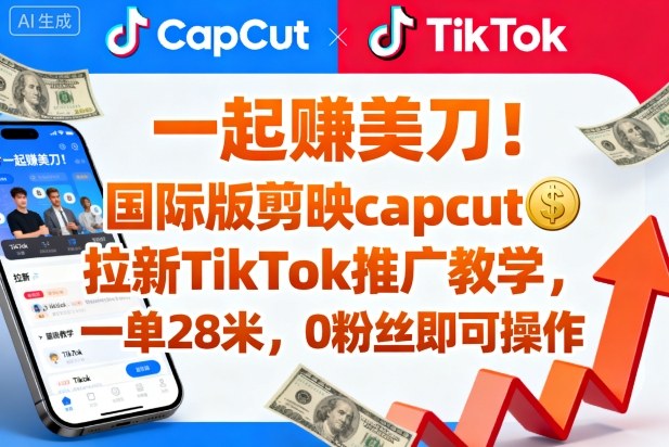 一起賺美刀！国际版剪映capcut拉新TikTok推广教学，一单28米，0粉丝即可操作（附推广入口和教学）-赚钱驿站