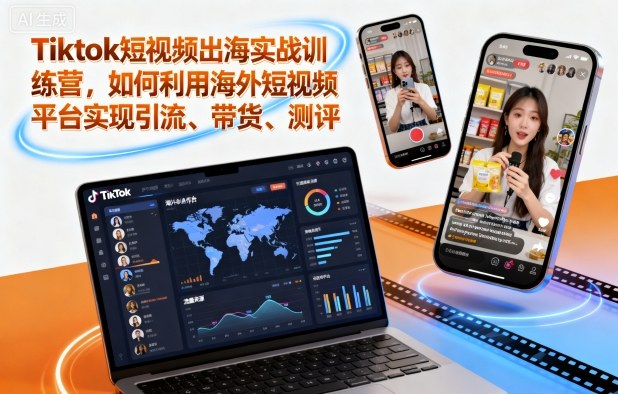 Tiktok短视频出海实战训练营，如何利用海外短视频平台实现引流、带货、测评-赚钱驿站