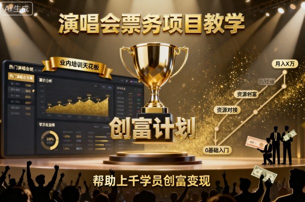 演唱会票务项目教学，业内培训天花板，帮助上千学员创富变现-赚钱驿站