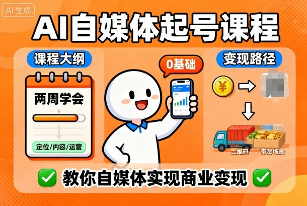 AI自媒体起号课程，0基础小白两周学会，教你自媒体实现商业变现-赚钱驿站