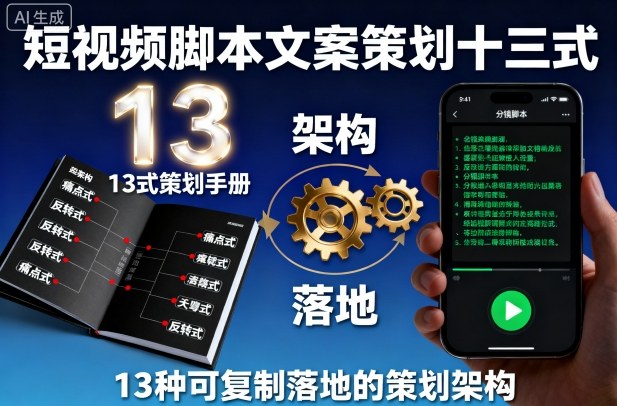 短视频脚本文案策划十三式，13种可复制落地的策划架构-赚钱驿站