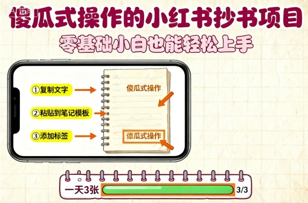 傻瓜式操作的小红书抄书项目，会复制粘贴就行，零基础小白也能一天3张-赚钱驿站