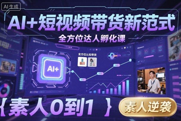 AI+短视频带货新范式全方位达人孵化课，素人也可以从0到1，全方位认知短视频带货-赚钱驿站