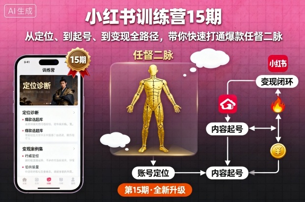 小红书训练营15期，从定位、到起号、到变现全路径，带你快速打通爆款任督二脉-赚钱驿站