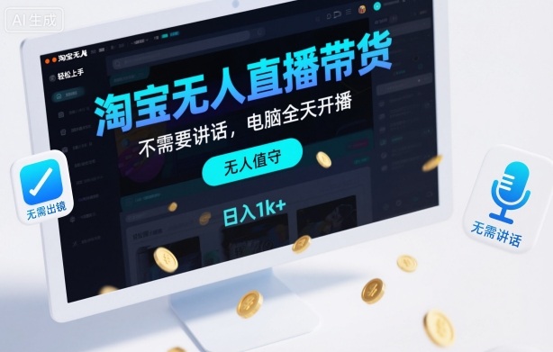 淘宝无人直播带货，不需要出镜，不需要讲话，电脑全天开播，轻松上手，日入1k+【揭秘】-赚钱驿站