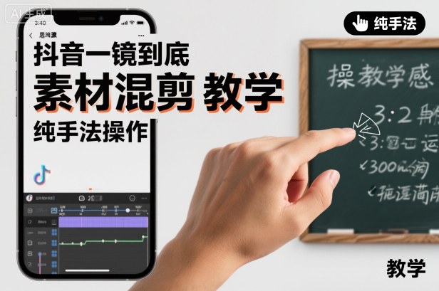 抖音一镜到底素材混剪教学，纯手法操作-赚钱驿站