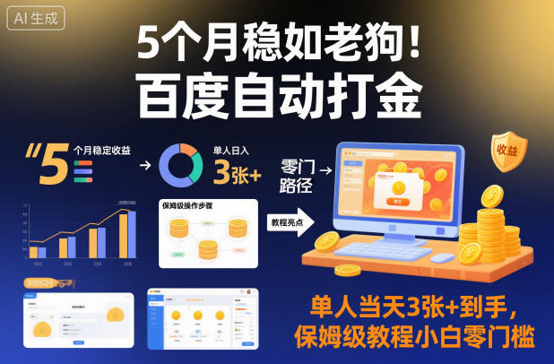 5个月稳如老狗！百度自动打金，单人当天3张+到手，保姆级教程小白零门槛【揭秘】-赚钱驿站