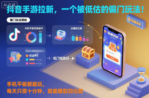 抖音手游拉新，一个被低估的偏门玩法！手机平板都能玩，每天只需十分钟，就能賺取四位数【揭秘】-赚钱驿站
