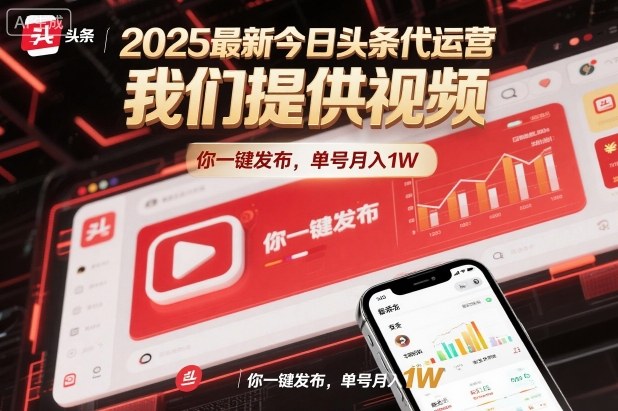 2025最新今日头条代运营，我们提供视频，你一键发布，单号月入1W【揭秘】-赚钱驿站
