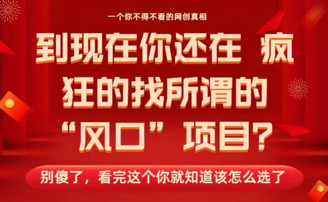 马上26年了，你还在找所谓的风口项目？别傻了，看完这个你全都懂了！【揭秘】-赚钱驿站