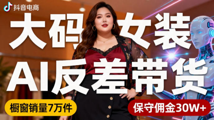 抖音小众赛道，大码女装AI反差带货，不用直播，每天6条作品，橱窗卖7万件，保守佣金30W+-赚钱驿站
