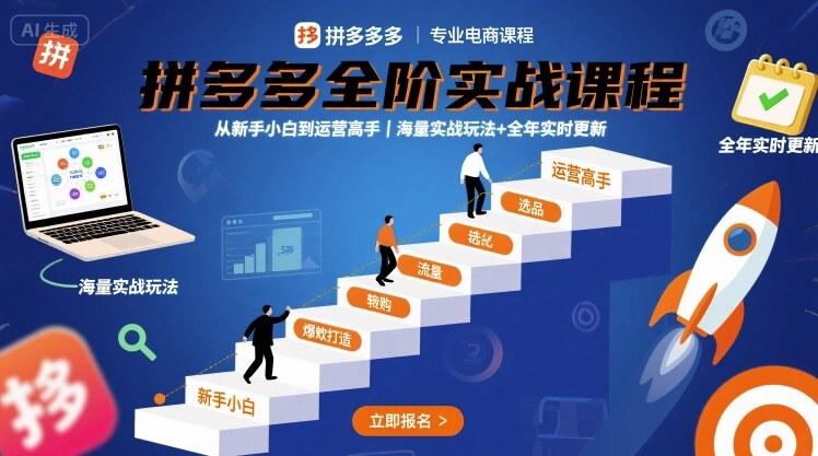 拼多多全阶实战课程，从新手小白到运营高手，海量实战玩法+全年实时更新【2025年10月更新】-赚钱驿站