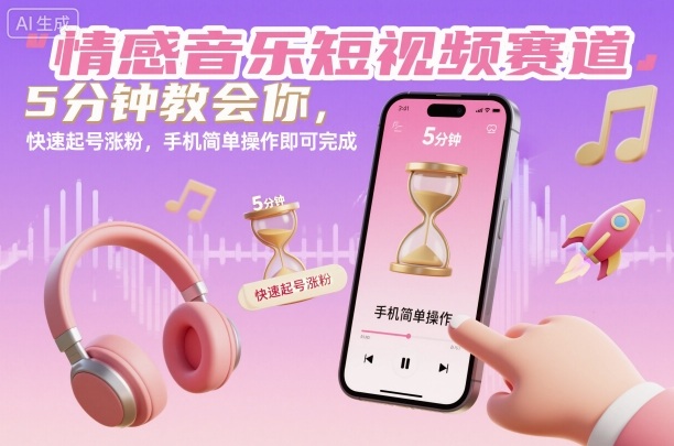 情感音乐短视频赛道，5分钟教会你，快速起号涨粉，手机简单操作即可完成-赚钱驿站