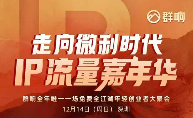 2025ip嘉年华万人12月14深圳线下课，走向微利时代，IP流量嘉年华，实操性极强的商业干货课-赚钱驿站