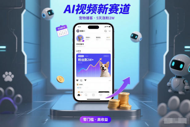 AI视频新赛道，宠物播客仅注册5天涨粉2W，收益非常可观-赚钱驿站