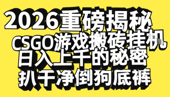 2026开年重磅解密，CSGO游戏搬砖挂G日入1k+的秘密，把倒狗的底裤扒干【揭秘】-赚钱驿站