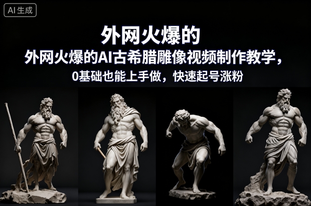 外网火爆的AI古希腊雕像视频制作教学，0基础也能上手做，快速起号涨粉-赚钱驿站